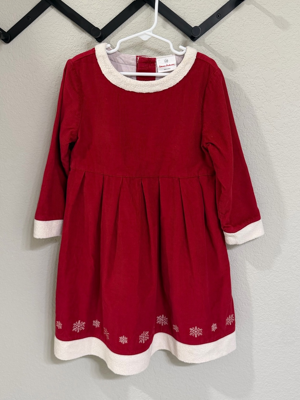 Hanna Andersson Girls Red Corduroy Christmas Dress Size 110 Snowflake Holiday